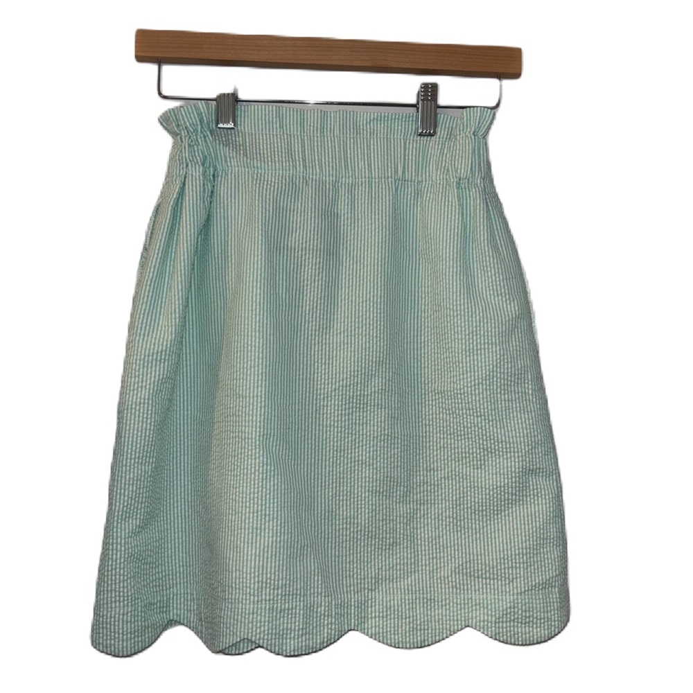 Lauren James Green & White Seersucker Pull On Skirt Size XS